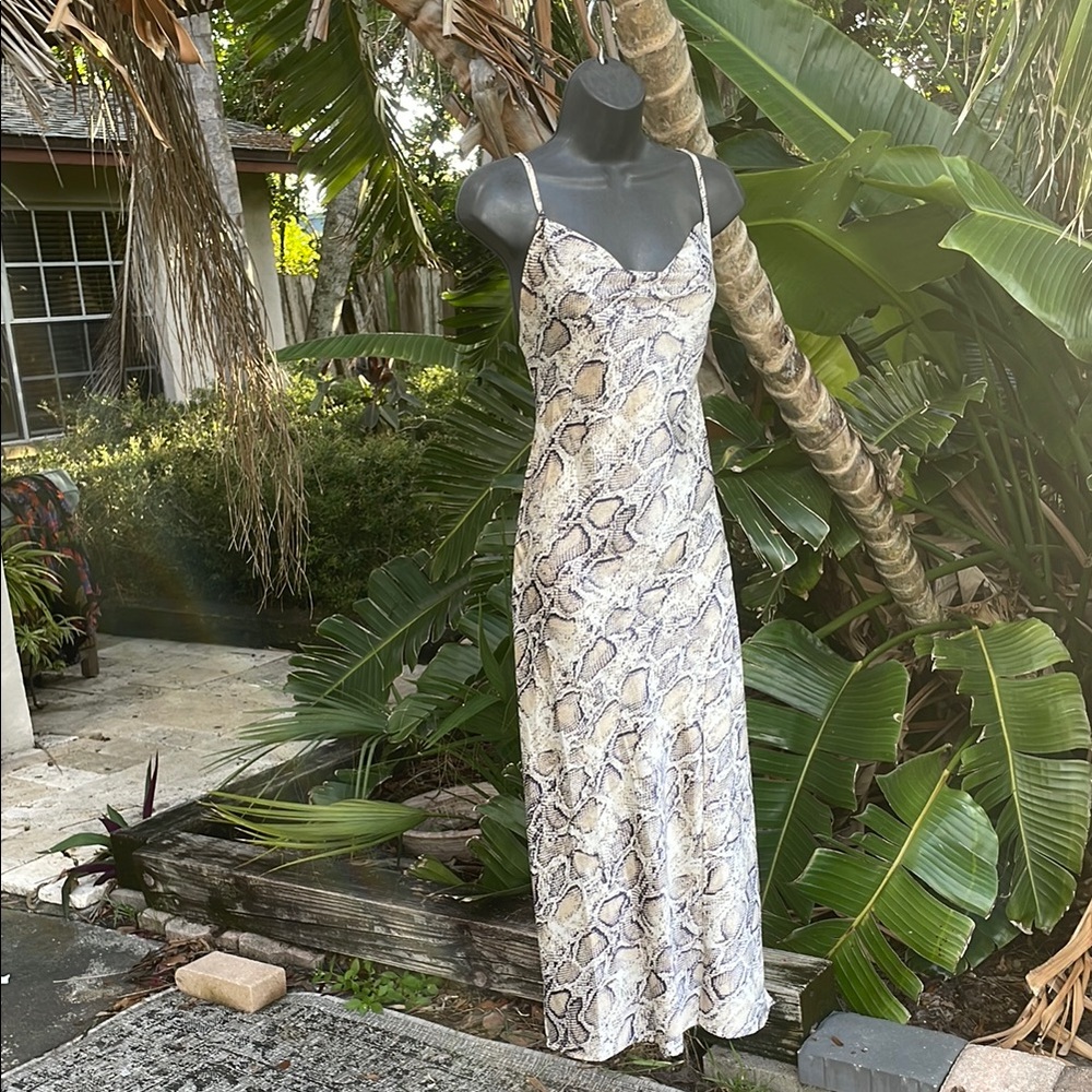 Paper heart, snake skin, cowl neck, slip dress with high front slit
